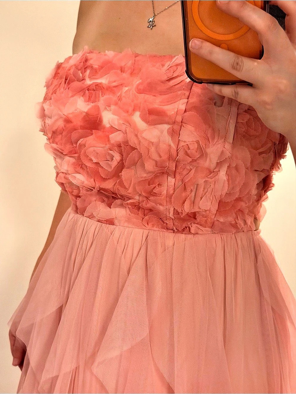 Speechless Rosette Bodice Tiered Tulle Maxi Dress Pink Size 7